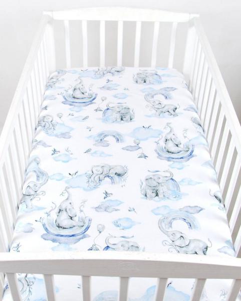 BabyLux Spannbettlaken SPANNBETTLAKEN 70x140 Spannbetttuch Baumwolle Kinder Baby Babybett, 126. Elefanten Blau