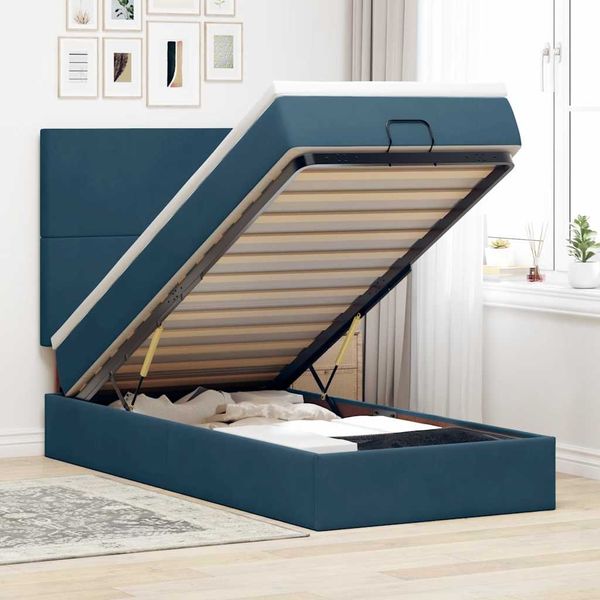 vidaXL Ottoman-Bett mit Matratzen Dunkelblau 90x200 cm Samt 3313377