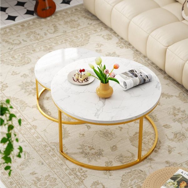 REDOM Couchtisch und 2er Set, Beistelltisch für Schlafzimmer Balkon (Runder Couchtisch, stabil und langlebig für stilvolles Wohnen, 2-St, 80x80x45 cm und 60x60x33.5 cm)
