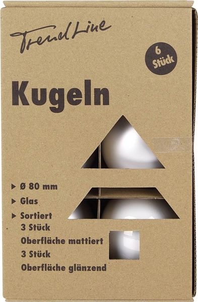 Trendline Christbaumkugeln Glas Ø 8cm 6Stk Weihnachtskugeln Weihnachtsbaumkugeln