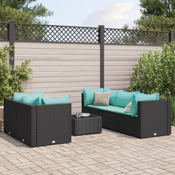 vidaXL 6-tlg. Garten-Lounge-Set mit Kissen Schwarz Poly Rattan 3308020
