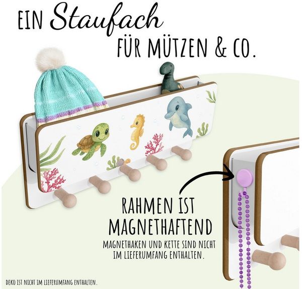 Holzura Kinderregal Kindergarderobe aus Holz mit Ablage und magnethaftendem Rahmen.