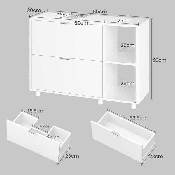 MSMASK Waschbeckenunterschrank Bad Unterschrank Waschbecken mit 2 Schubladen, 30 x 85 x 60 cm, Weiß mit 3 offenen Fächern, rechts oder Links austauschbar