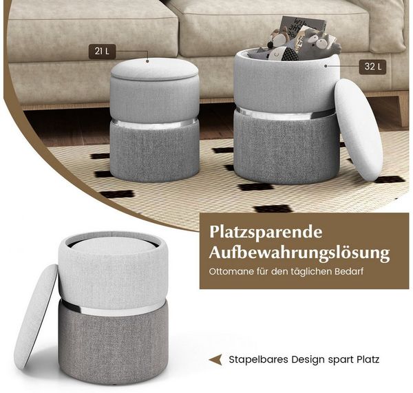 COSTWAY Sitzhocker (2er Set), mit Stauraum, Fußhocker gepolstert, stapelbar