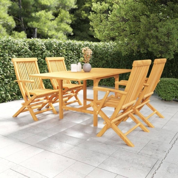 vidaXL Teak Massiv Gartenmöbel Set 5-tlg. Sitzgruppe Stühle Tisch Bild 2