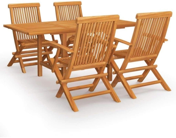 vidaXL Teak Massiv Gartenmöbel Set 5-tlg. Sitzgruppe Stühle Tisch Bild 1