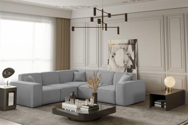 Ecksofa Designersofa CELES in Stoff Opera Velvet Hellgrau Seite Universal