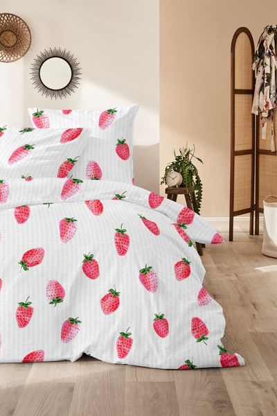 Primera Soft-Seersucker Bettwäsche 135x200 Erdbeere weiß 213074-002
