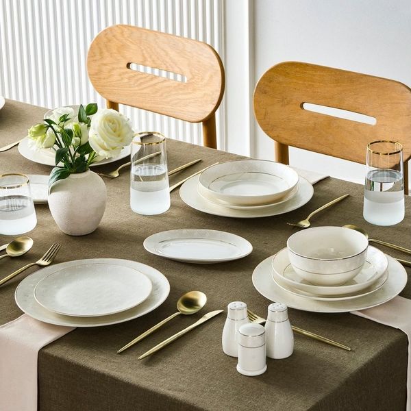 Karaca Geschirr-Set Karaca Elegance Bone Mandarin 53-teiliges Geschirrset 12 Personen Gold