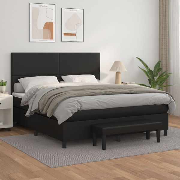 vidaXL Boxspringbett mit Matratze Schwarz 160x200 cm Kunstleder 3137551