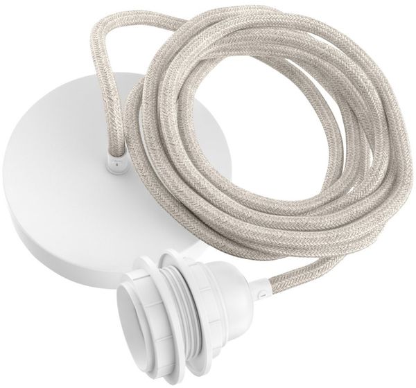HOOPZI - Pendelleuchte - Hang 1 Flammig - 2,5m Textilkabel Seil - 1 X E27 Fassung - Vintage Retro natur mit weißer Fassung