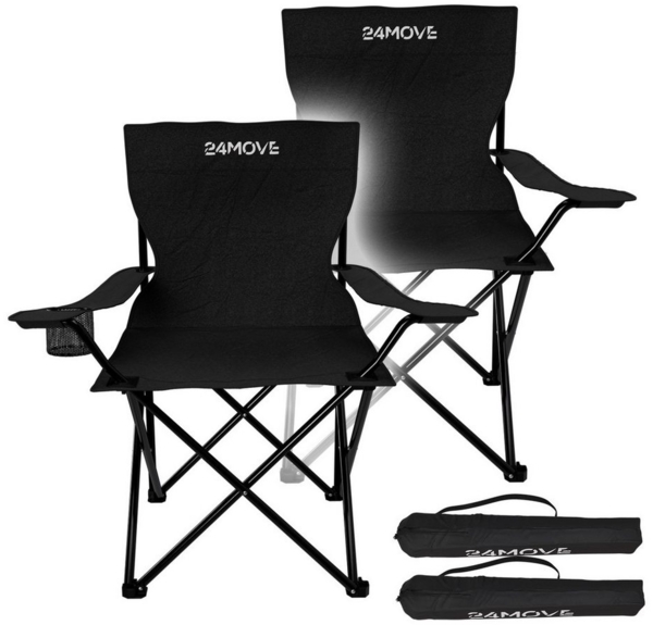 24Move Campingstuhl 24MOVE® Campingstuhl, 2er Set, Anglerstuhl, Getränkehalter, schwarz (bis max. 100 kg), mit Tragetasche, schwarz, Klappstuhl, bis 100kg belastbar