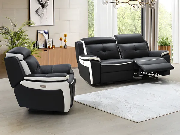 Vente-unique - ANGELIQUE Sofa and armchair set Leder SchwarzWeiß - B 97 cm x H 103 cm x L 207 cm106 cm
