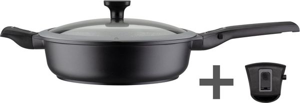 GSW Bratpfanne Easy Click, Aluminiumguss (2-tlg), incl. Glasdeckel, abnehmbarer Griff, Ø 28 cm, hoher Rand, Induktion