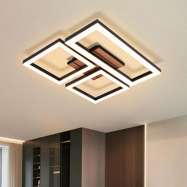 Nettlife LED Deckenleuchte Retro schwarz 14/21W eckig 3000K Warmweiß Design lampe Holz, LED fest integriert, für Küche Schlafzimmer Flur Wohnzimmer Bürolampe Zuhause