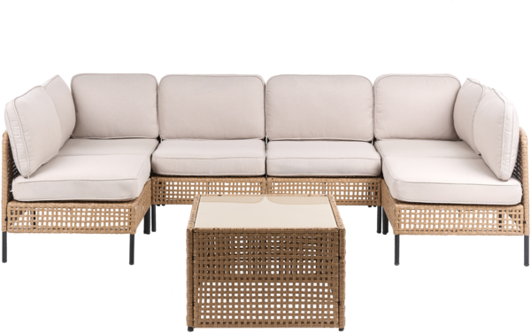 Gartensofa in U-Form 6-Sitzer OMEGANA Hellbeige Polyrattan modular