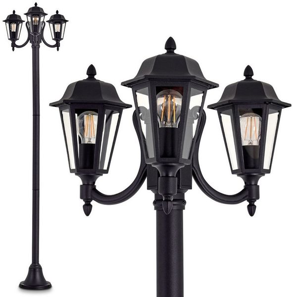 hofstein Außen-Stehlampe »Parco« Außenleuchte Kandelaber in antikem Look, ohne Leuchtmittel, Aluguss in Schwarz matt mit Milchglas-Scheiben, 3-armig, E27, IP44