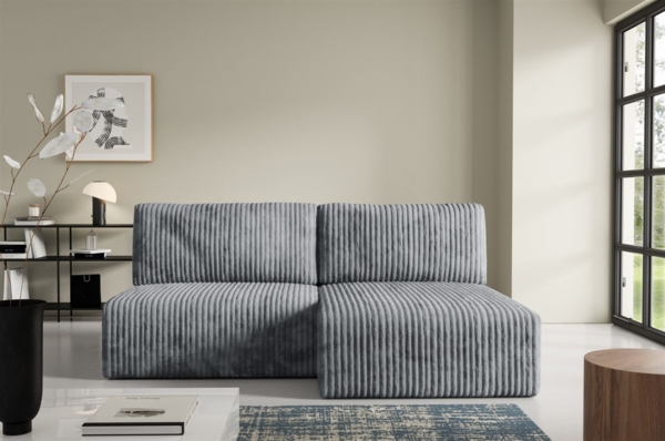 Ecksofa mit Schlaffunktion NATALIA XS in Stoff Tilia Grau Ottomane Rechts