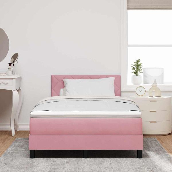 vidaXL LED Boxspringbett mit Matratze mit LED Rosa 120 x 190 cm Samt 3342709