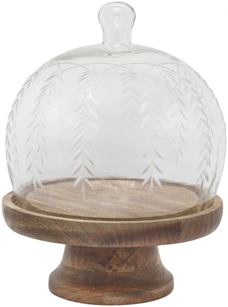 Chic Antique - Glasglocke Glashaube D 20cm mit Platte auf Fuß aus Holz 61100700