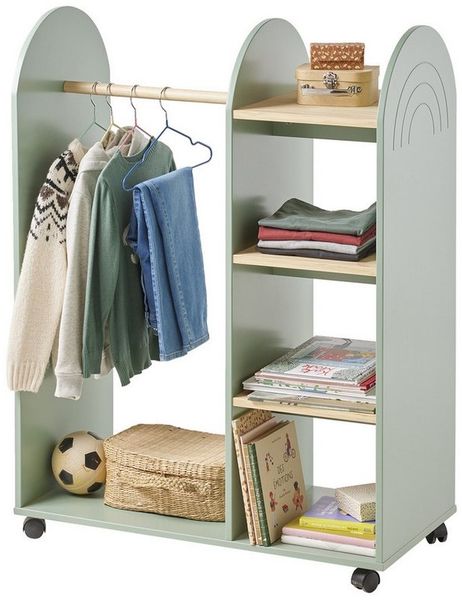 vertbaudet Wandgarderobe Kinderzimmer Kleiderständer mit Spiegel REGENBOGEN