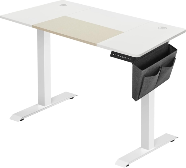 Songmics Höhenverstellbarer Schreibtisch, stufenlos verstellbar, gespleißte Platte, Memory-Funktion, Auffahrschutz, weiß, 60x120 x (72-120) cm
