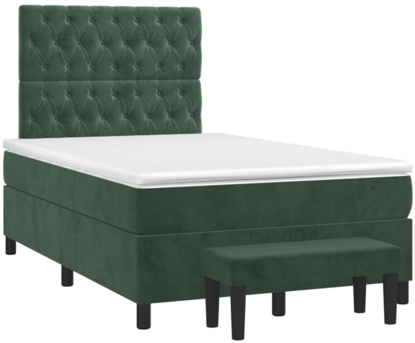 vidaXL Boxspringbett mit Matratze Dunkelgrün 120x190 cm Samt 3270490