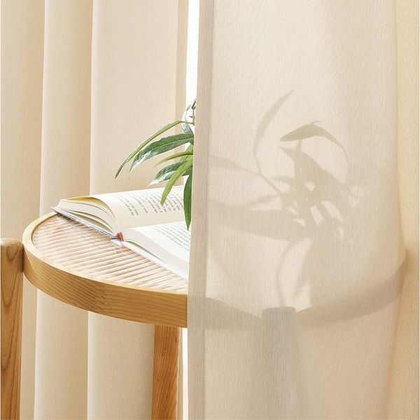 Topfinel Vorhang Vorhang Wohnzimmer Leinenoptik Licht Filtern mit Ösen Halbtransparent, Ösen, halbtransparent, Voile Ösen Gardinen Beige 140x145cm 2er Set Schlafz Balkon Wohnz