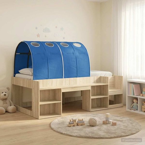 vidaXL Hochbett für Kinder mit Stauraum Sonoma Eiche und Blau 3423601