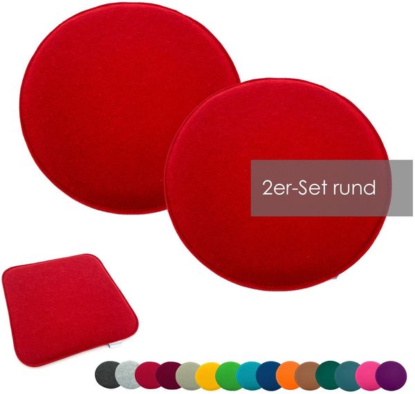 heimtexland ® Sitzkissen Set Filz Stuhlkissen Stuhlauflage Filzkissen Stuhl Polster Kissen Typ631 2er Set 35 cm Rund Rot
