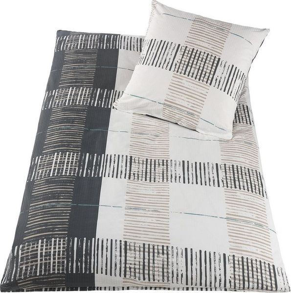 KH-Haushaltshandel Bettwäsche Baumwoll Seersucker Bettwäsche 135x200 +80x80 cm, grau weiß, Seersucker, beige, bügelfrei, 100% Baumwolle