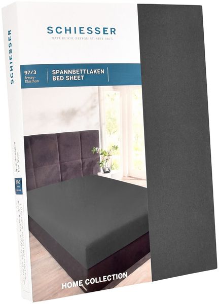 Schiesser Spannbettlaken Jersey-Elasthan, 97% Baumwolle, 3% Elasthan, Wasserbett- / Boxspringbettgeeignet, Anthrazit, 140x200 cm bis 160x220 cm