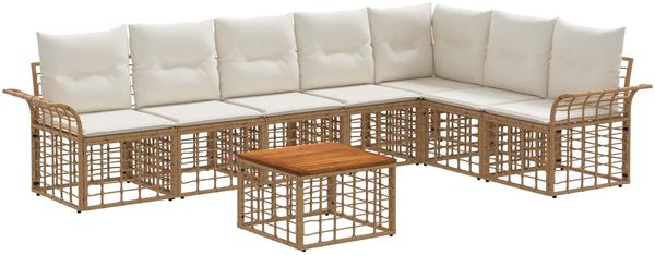 vidaXL Outdoor-Sofagarnitur 8 pcs Natürlich und Cremweiß Polyester 3437698