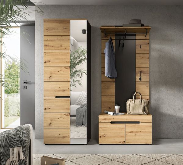 Home affaire Garderoben-Set REHAT, TOPSELLER!, 3-teilig, Breite 160 cm, individuell erweiterbar, (Set, 3-St, bestehend aus: Garderobenschrank, Sitzbank und Paneel), Garderobenkombination, Kombination, Set, Flurgarderobe, Diele