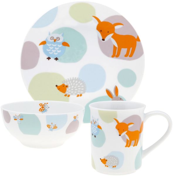 PURESIGNS Kindergeschirr-Set WOODY (3-tlg), 1 Personen, Porzellan, Plastikfreier Essgenuss für die Kleinen