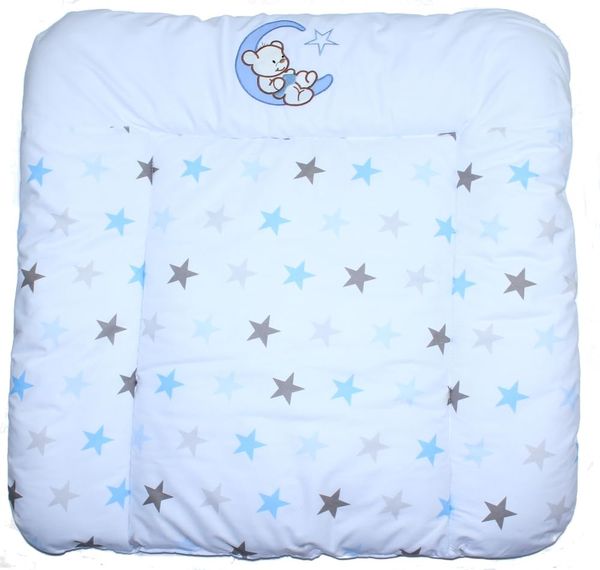 Wickelauflage mit Applikation - Bärchen Mond Star Blau - Wickeltischauflage Baby Auflage (70x85 cm)