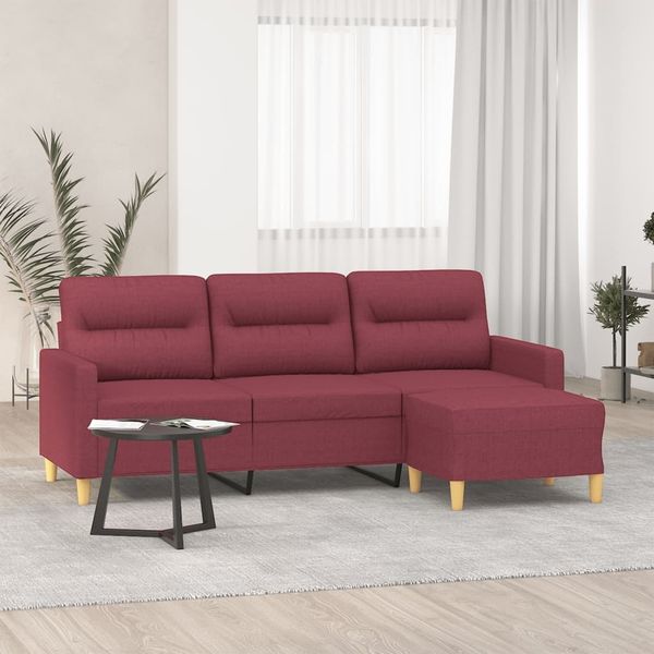 vidaXL 3-Sitzer-Sofa mit Hocker Hellgelb 180 cm, Weinrot