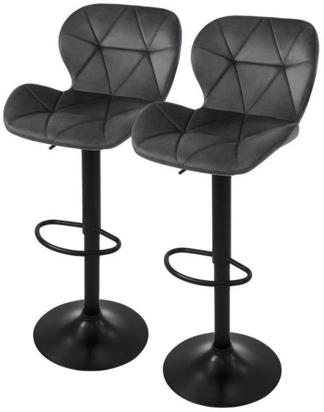 ML-DESIGN Barhocker Gepolsterter Barstuhl mit Rückenlehne und Fußstütze, 360° drehbar (Komplett-Set, 2 St), Bistrohocker aus Samt, Grau, Drehstuhl Hocker Tresenhocker
