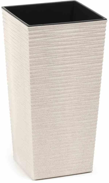 SIENA GARDEN Pflanzgefäß NIZZA GROOVE, creme Rillenoptik, Rillenoptik, 25 x 25 x 46,5 cm Kunststoffgefäß mit Holzfaseranteil und Einsatz