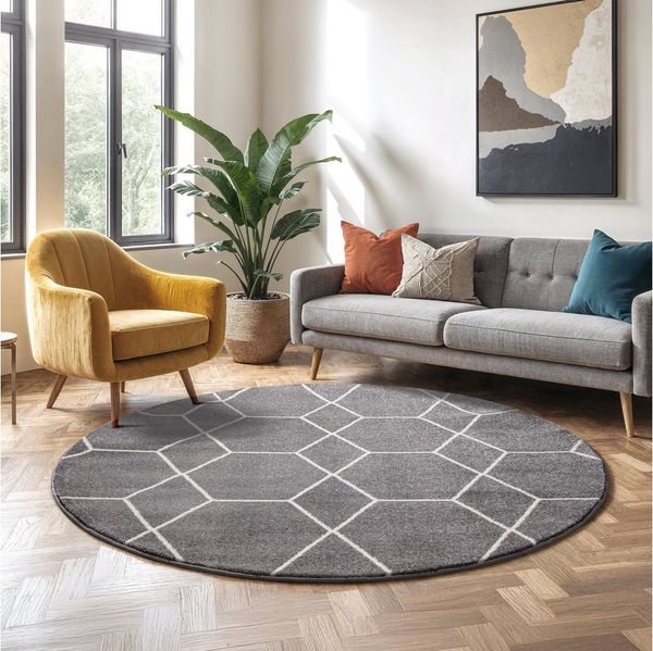 Sanat Teppich Trellis, rund, Höhe: 10 mm, Kurzflor, skandi, boho, auch als Läufer und in rund