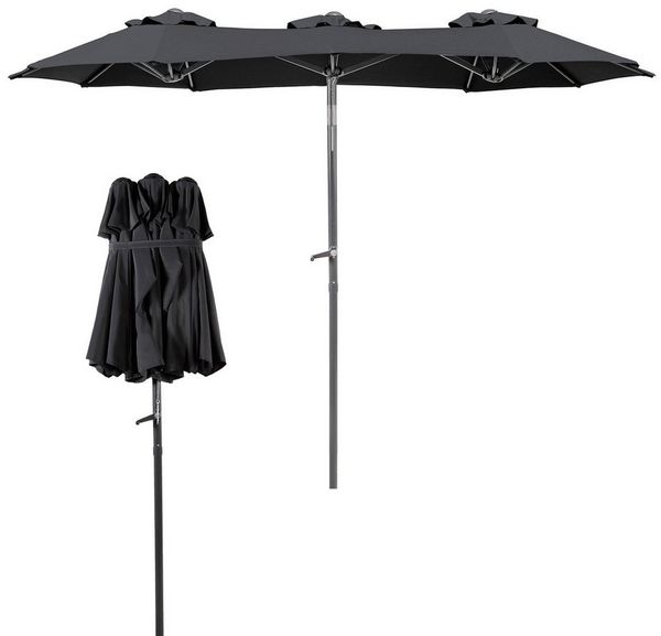 Doppelschirm Sonnenschirm Kurbelschirm 3 x 1,5 m knickbar Garten Oval anthrazit