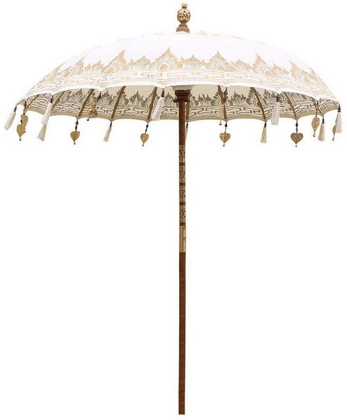 Oriental Galerie Sonnenschirm Balkon Bali-Sonnenschirm 130 Ø cm Weiß Gold