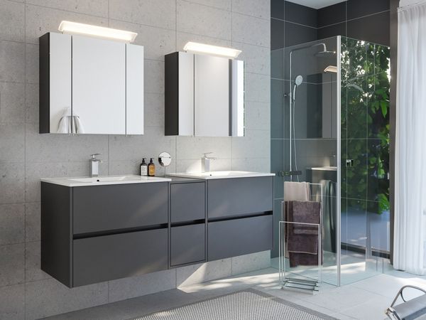 Badmöbelset Taifun 170cm 3tlg mit 2x Spiegelschrank grafit : Grafit