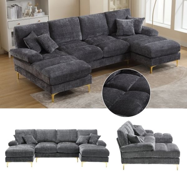LVHOM Loungesofa 272x136x88 cm, 4-6 Personen, 6-Sitzer Chenille U-Shape Sektionssofa/Modulares Sofaset/Schlafsofa/Ecksofa/Relaxliege