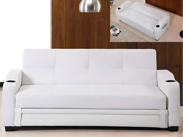 Vente-unique - Schlafsofa Klappsofa - Kunstleder - Weiß - MIRELLA