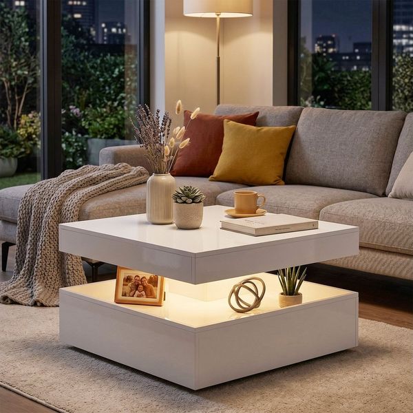 HOMCOM Couchtisch Beistelltisch mit RGB LED Beleuchtung, Offener Ablage (Wohnzimmertisch, 1-St, Kaffeetisch), für Wohnzimmer, 78 x 78 x 40 cm