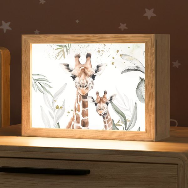 OnlyWow Nachttischlampe Lightbox Giraffe - Blätter - Kinder - Tiere - Dschungel - Jungen, Dimmbar, Farbwechsel, LED, Warmweiß, Kaltweiß, Neutralweiß Einstellbar, Nachtlicht, Kinder- und Babyzimmer, Dimmbar, mit Kabel, Tischleuchte