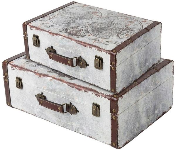 HMF Aufbewahrungsbox Handgefertigter Vintage Koffer aus Holz, Deko Koffer (versch. Größen), Geschenkkoffer im Weltkarten Design