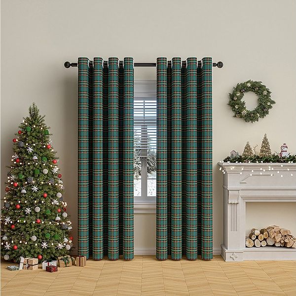 Rosnek Vorhang Karo Vorhang Fenstervorhang Weihnachtsdeko Ösen, Halbtransparent (2 St), für Wohnzimmer Schlafzimmer Bauernhaus Restaurant 132x160cm Grün