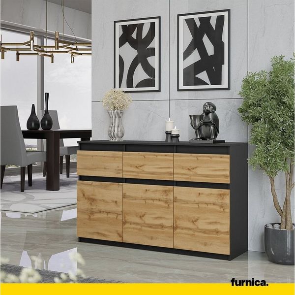 Furnica Kommode NOAH, 3 Schubladen und 3 Türen - Anthrazit Grau H75cm B120cm T35cm